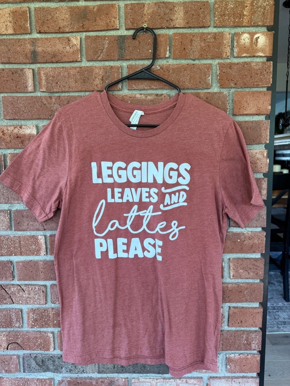 Graphic Tee - 'Leggings Leaves and Lattes Please' in Rust
